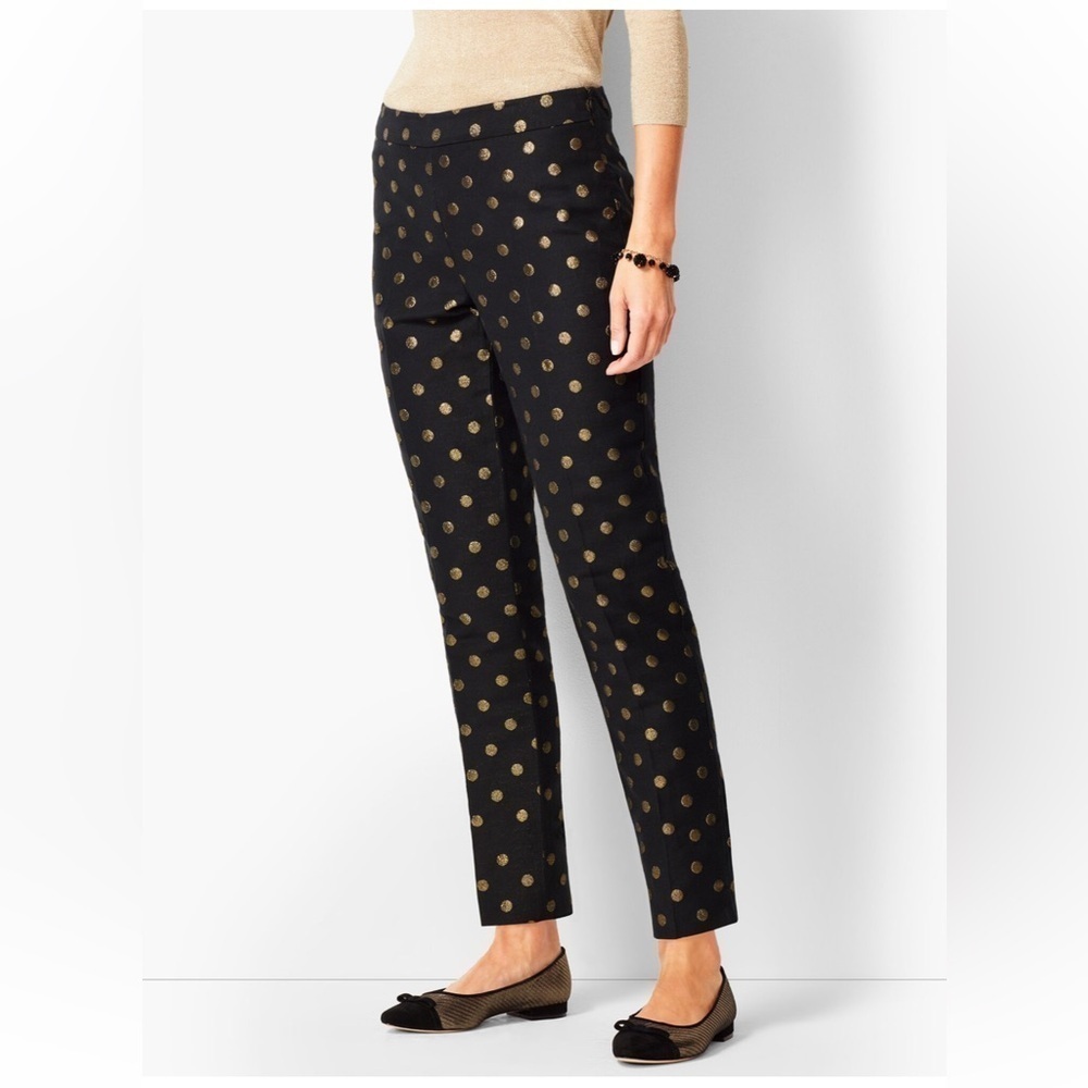NWT RSVP by Talbots Gold Foil-Dot Chatham Ankle Pants Metallic Black Size 10P